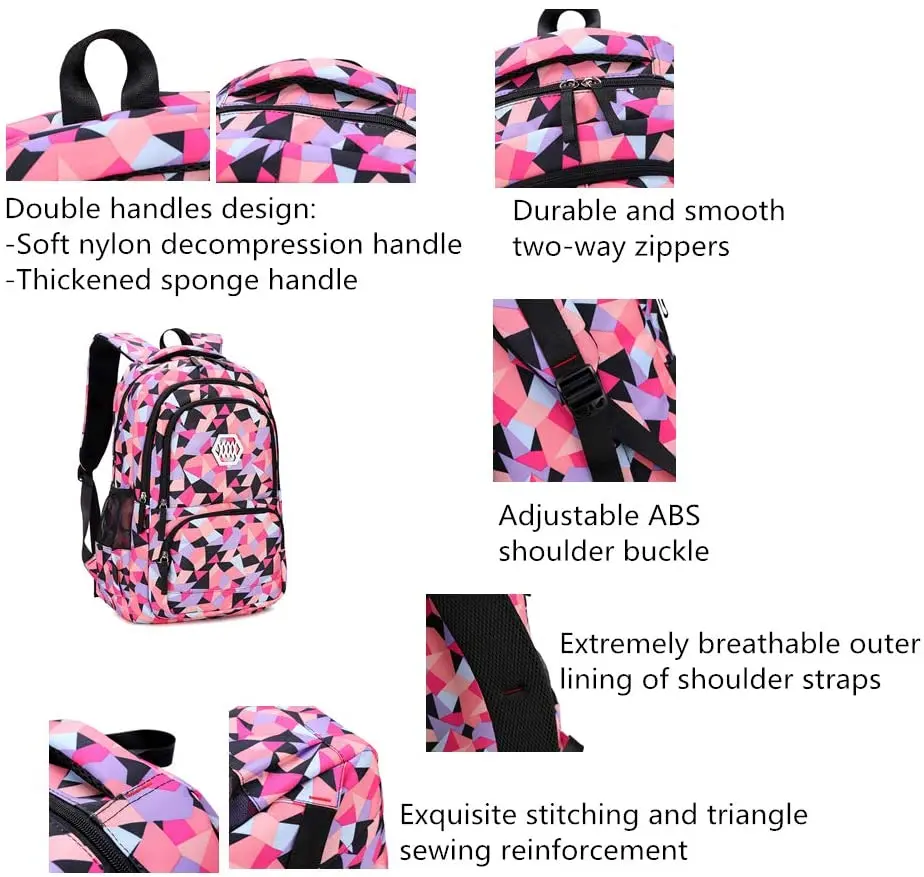 Geometric Prints Primary Backpacks with Lunch Case Kids Schoolbag for Middle School Girls Boys Large Bookbags Mochila Escolars