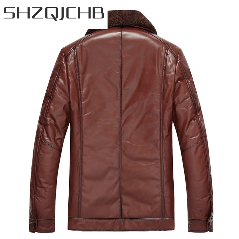

JCHB 2021 Men Wool Collar Cowhide Genuine Leather Jacket Winter Warm White Duck Down Coat Fashion Motorcycle Cow Leather Jacket