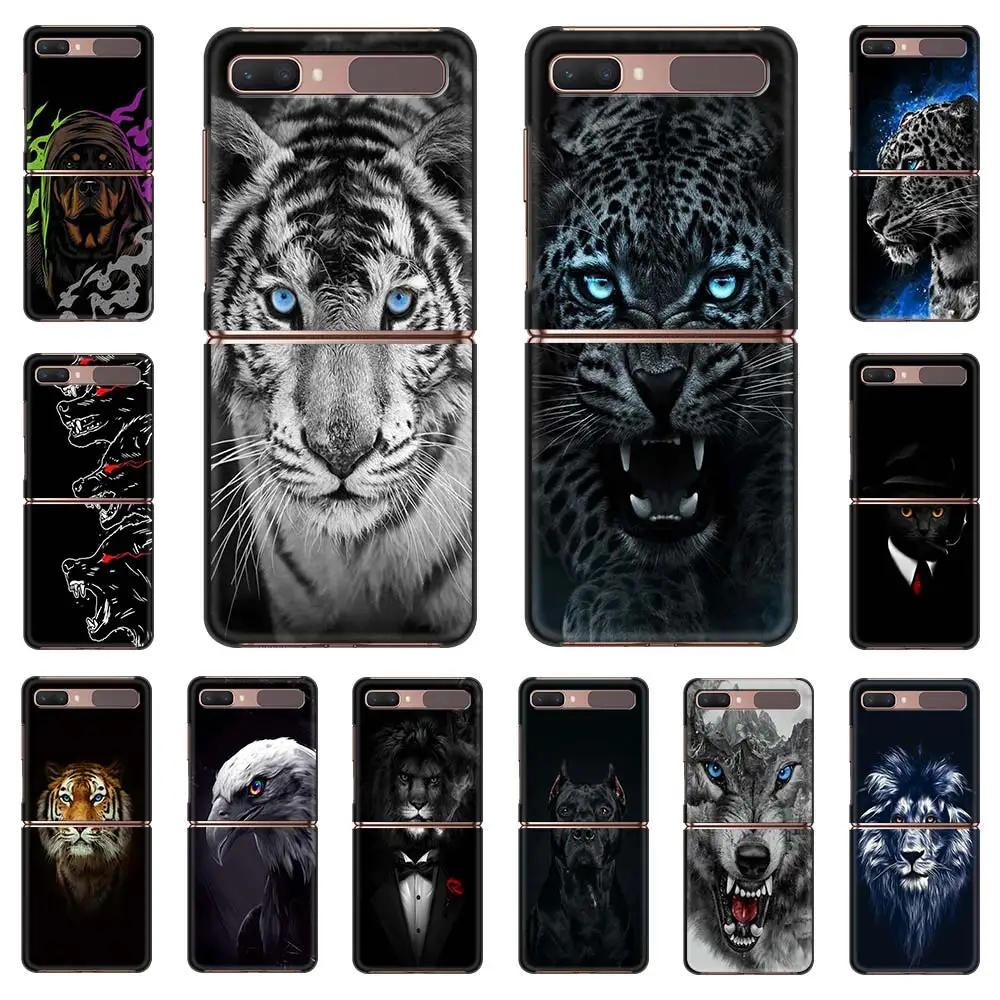 

Phone Case For Samsung Galaxy Z Flip Fold Hard PC Cover For Galaxy ZFlip 5G Mobile Bag Shell Lion Tiger Wolf Dog Cat Animals