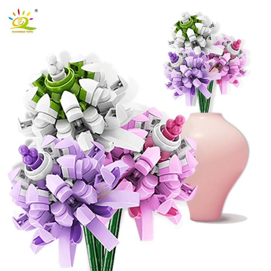 HUIQIBAO 411 шт. набор из трех перьев букет цветов сделай сам модель строительные блоки