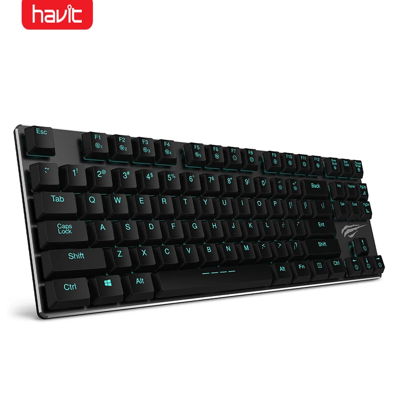 

Havit Low Profile Mechaincal Keyboard Blue Switch with 87 Keys USB Wired Thin Keyboard Ice-Blue LED Backlight for US Layout