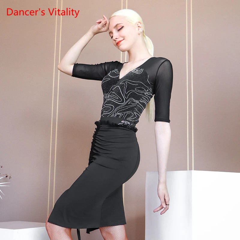 

Latin Dance Skirts Fashion Drawstring Dress Female Adult High-end Professional Competition Performance Clothing Dancing Clothes