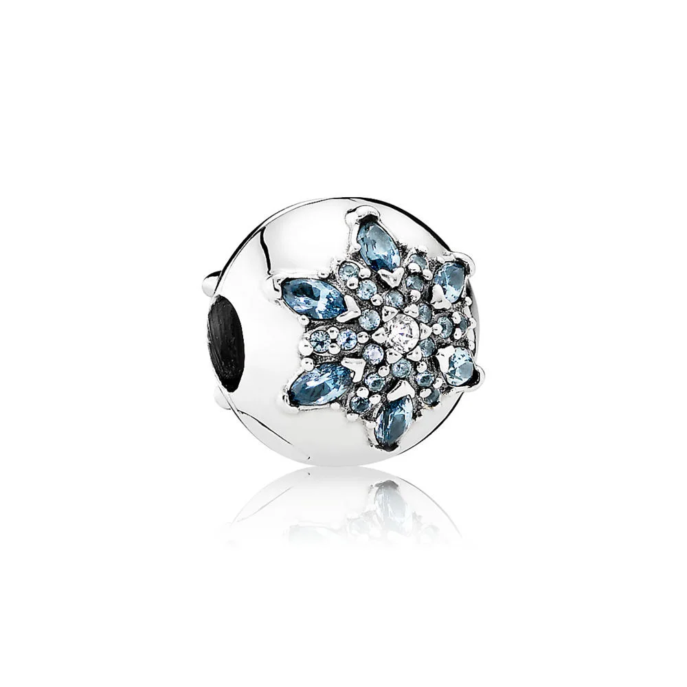 

925 Sterling Silver Beads Charm Stoper Beads Round Shape Pink Flower Blue Snowflake For Women Diy Pandora Bracelet