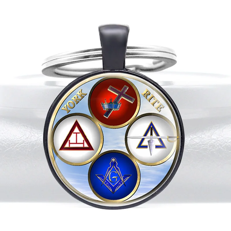 

Unique Freemasonry Pattern Glass Cabochon Key Chain Key Rings Decoration Jewelry Gift