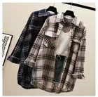 Женская хлопковая рубашка-поло в клетку, с длинным рукавом