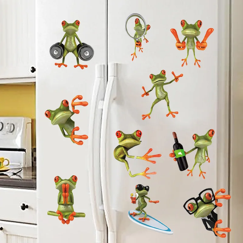 Мультяшные забавные настенные наклейки 10 Pose Frog для автомобиля туалета