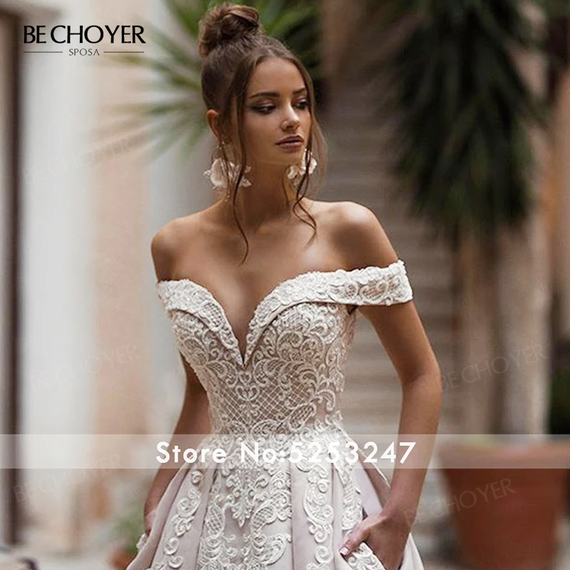 Атласное свадебное платье с открытыми плечами кружевной трапециевидный наряд со