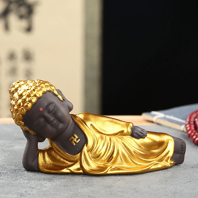 

Creative Purple Clay Tathagata Tea Pet Statue Decoration Zen Golden Buddha Statue Living Room Tea Room Home Decoration Crafts