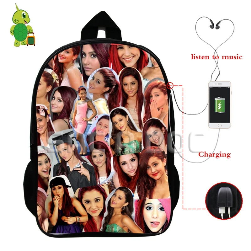 Ariana большая сумка-рюкзак знаменитая звезда Многофункциональный usb зарядка Разъем для наушников школьные сумки для подростков женщин мужчин повседневные дорожные сумки - Цвет: 17