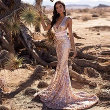 Senhora praia vestido de festa bainha sereia lantejoulas vestido de noite feminino com decote em v sem mangas vestidos de baile com mulher 2022 novo (3)