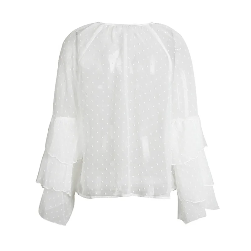 

Sexy chiffon blouse shirt women tops Summer ruffle blouse chemise femme Lace up long sleeve blouse blusas camisa female AQ814848