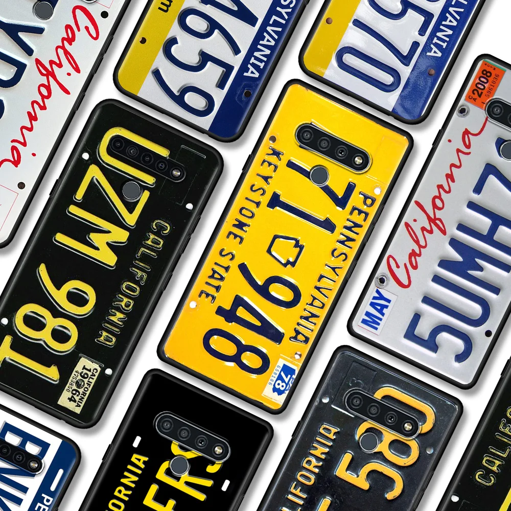 

Black Case For LG K92 K71 K61 K52 K50s K42 K41 K40 s G8 G7 Thinq G6 Soft Silicone Fundas Coque Retro Funny License Plate Number