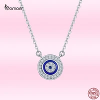 bamoer classic devils eye necklace for women 925 sterling silver shining blue zircon pendant necklace fine anniversary jewelry