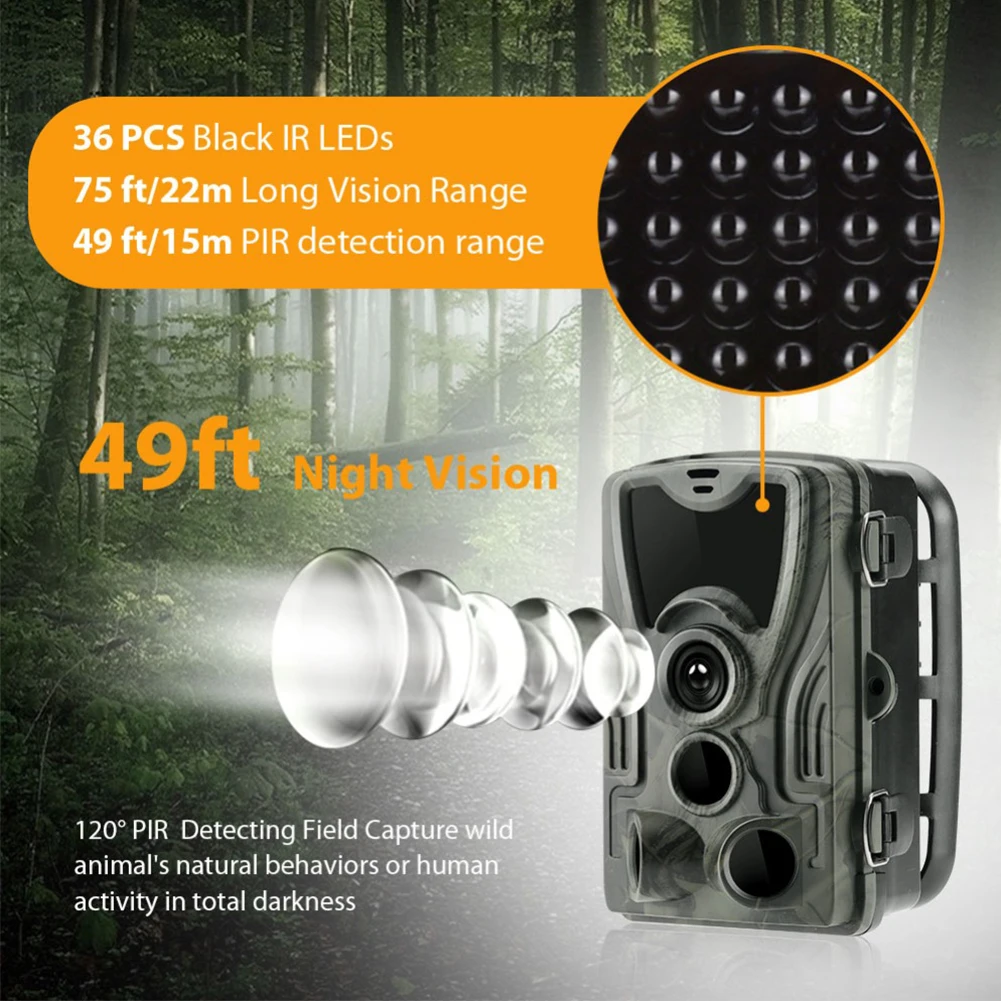 

2.4" TFT LCD Screen Wildlife Wild Cameras 16MP 1080P IP65 Trail Hunting Camera HC801A PIR Sensor Night Version Surveillance
