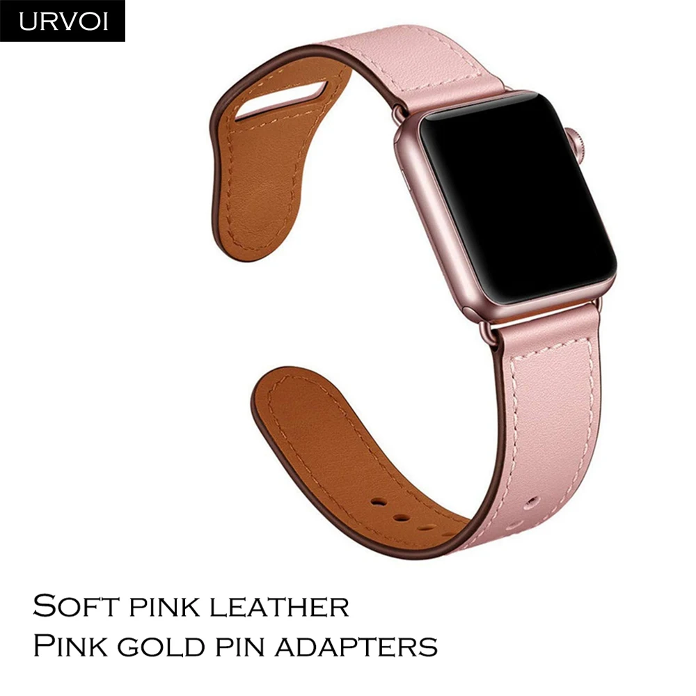 Soft pink PG URVOI ремешок для apple watch серии 5/4 3/2/1 спортивный ремешок натуральная Swift кожаный ремешок для наручных часов iWatch, пальцем и tuck ручной работы - Цвет ремешка: Soft pink PG