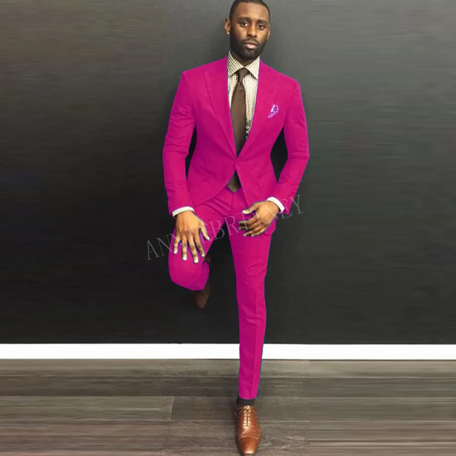 Fashion Hot Pink Suit Men Set Prom Wedding Suits for Men Tailored Slim fit Men's Blazer Groom Marriage Tuxedo Dress Jacket Pants