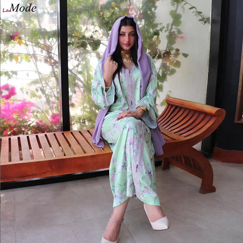 

Модный хиджаб Дубай Abaya Jalabiya, мусульманское платье для женщин Рамадан ИД 2022, цветочный принт, кафтан, турецкий, арабский, мусульманский стиль...