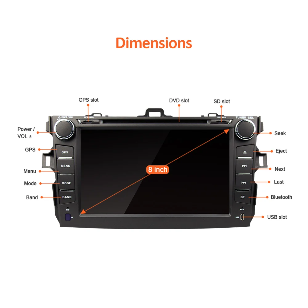 Автомобильный мультимедийный dvd плеер Eunavi 8 ядер 2 din Android 9 для Toyota Corolla 2007 2011 2din