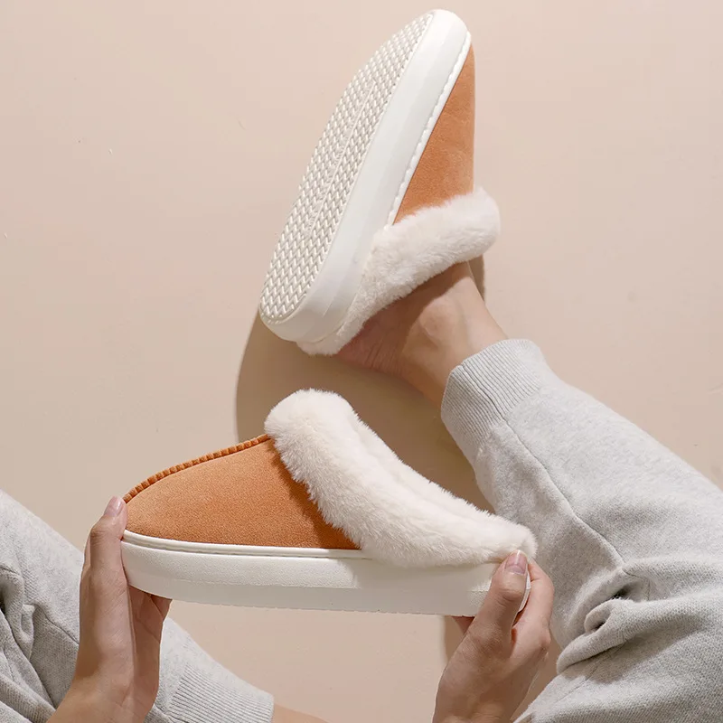 

New Slippers Men Memory Foam Warm Winter Cotton Shoes Women 4cm Platform Mules Shoes Couple Indoor Plush Slides Non-slip тапочки