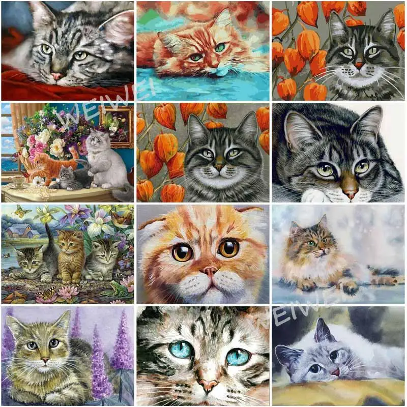 

2021 5D Square Round Drill Diy Diamond Painting Cute Cat Mosaic Picture Animals Diamond Embroidery Cross Stitch Home Decor