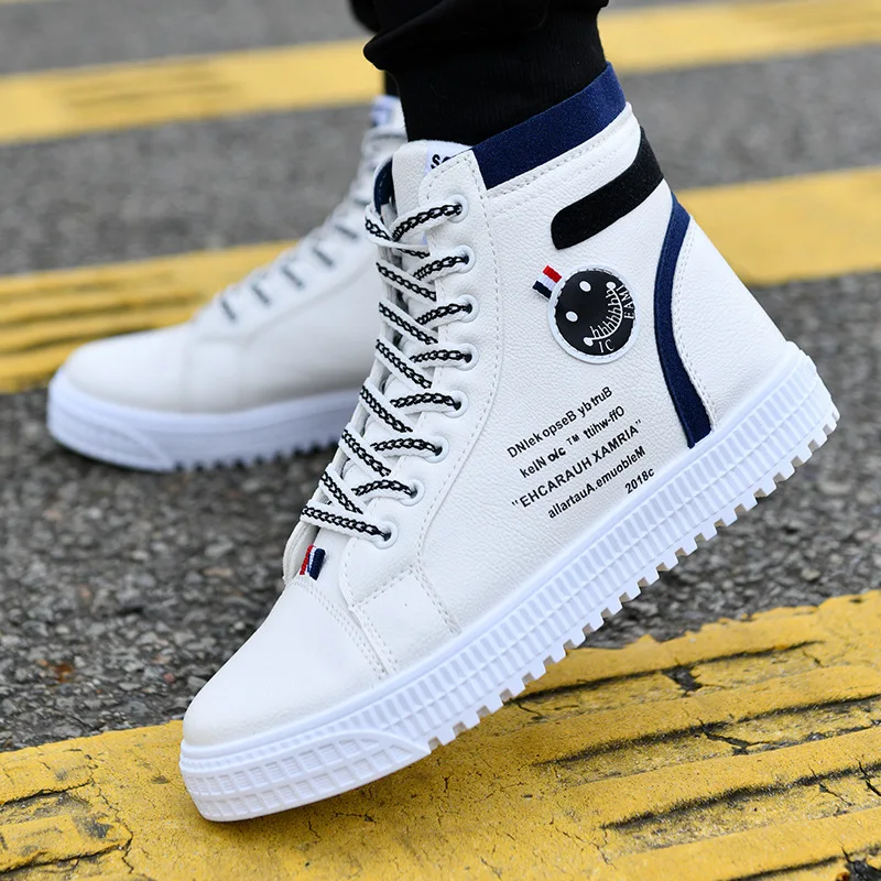 

Men's White Shoes Skateboarding Shoes High Top Men High British Style Comfortable Men's Skateboarding Sneakers Sports