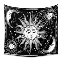 psychedelic sun moon tapestry wall hanging white black tarot astrology witchcraft mandala art celestial tapestry room wall decor