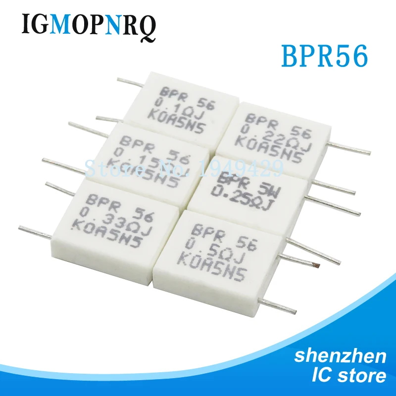 10 шт. BPR56 5 Вт 0.1R 0.15R 0.22R 0.25R 0.33R 0.5R неиндуктивный керамический цементный резистор 0 1