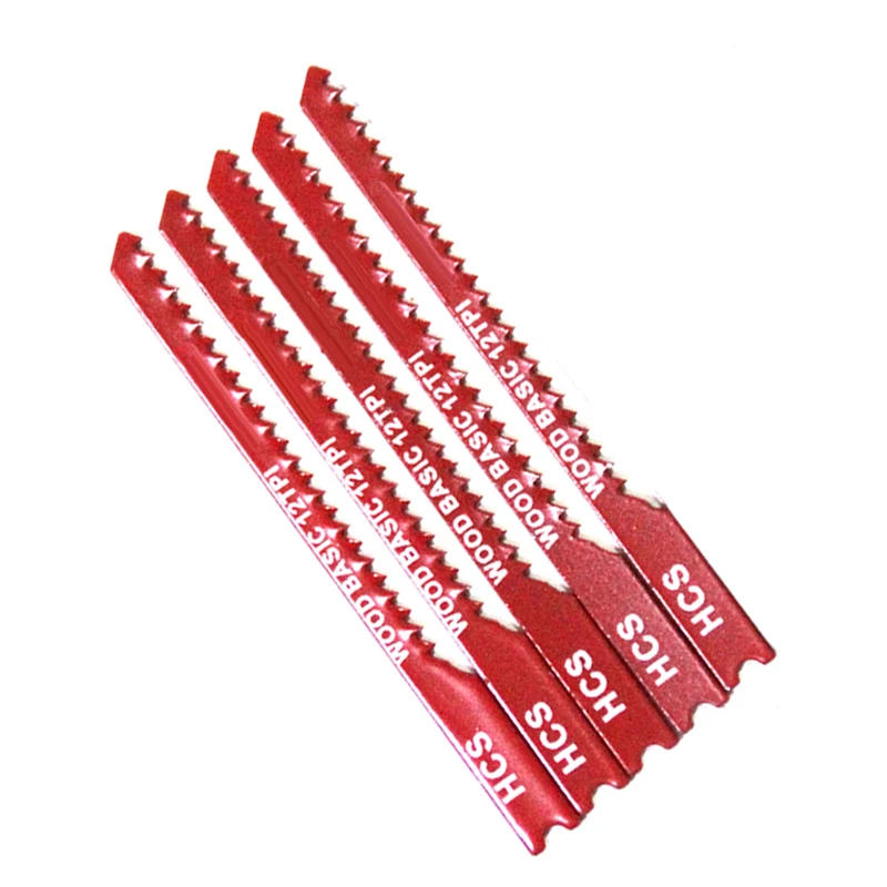 

5 Pcs Set Red 3\" High Carbon Steel T-Shank Jigsaw Blades Kit For Wood Cutting