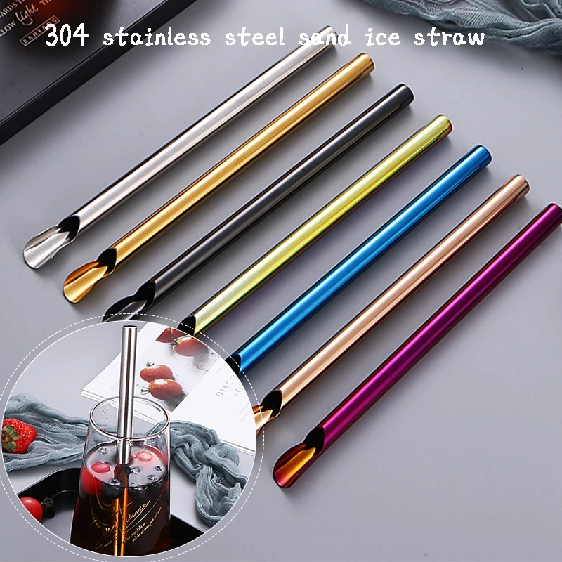 

New Reusable Boba Straws Stainless Steel Smoothie Drinking Spoon Sucker Metal Cocktail Spoons for Bar Household Straw Drinkware