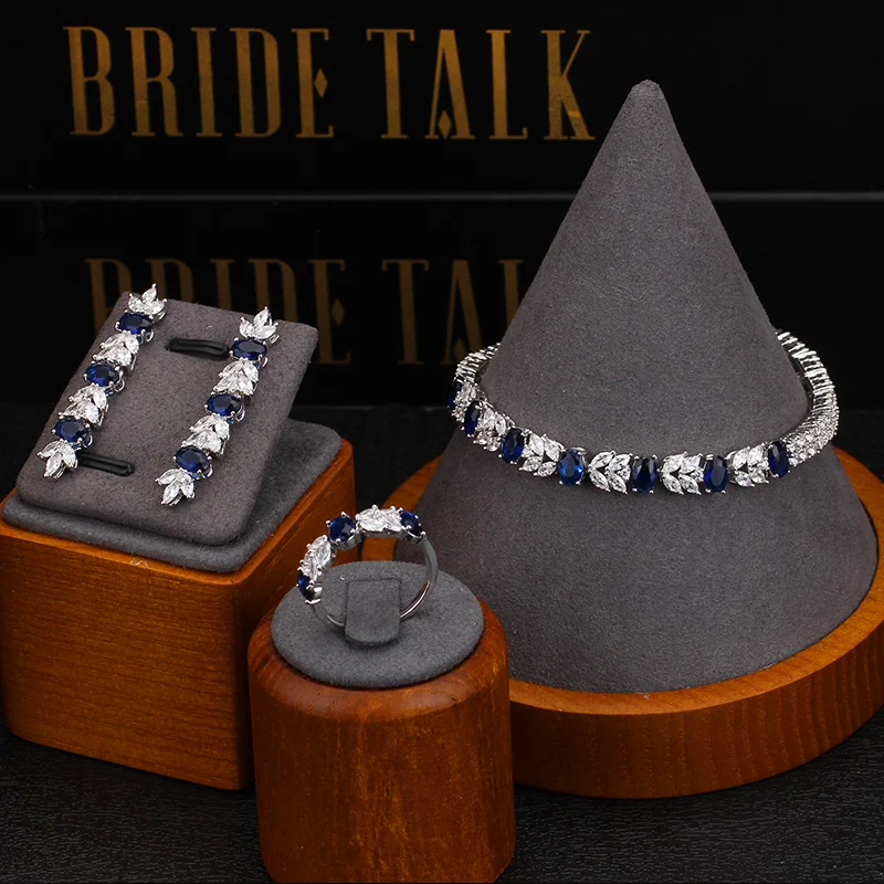 Комплект свадебных украшений невесты из 4 предметов с фианитом и разноцветными