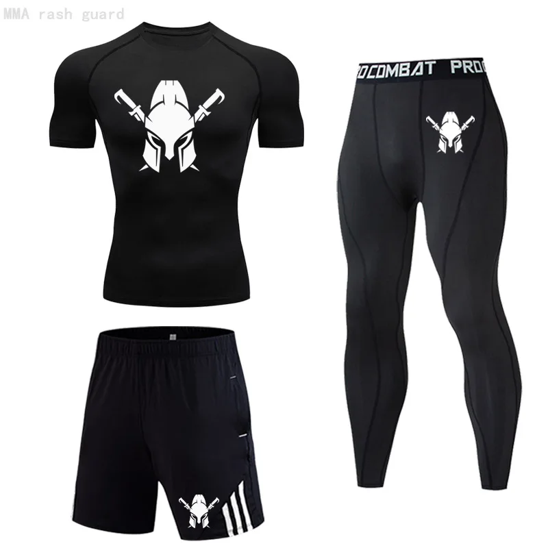 

Sportswear Running Suit Men's Workout Clothing Summer Outdoor Jogger Quick Dry T-shirt Leggings Sports Shorts 3-PC/Set Tracksuit