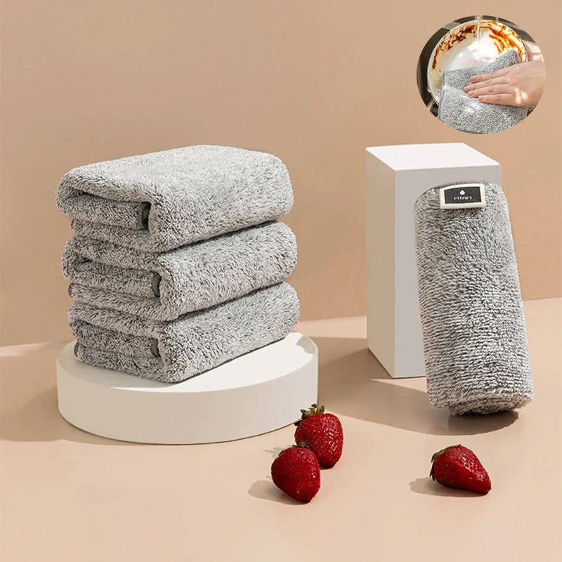 

Thickened Bamboo Charcoal Super Absorbent Dishcloth 29*29cm Kitchen Anti-grease Wiping Rags Microfiber Cleaning Cloths