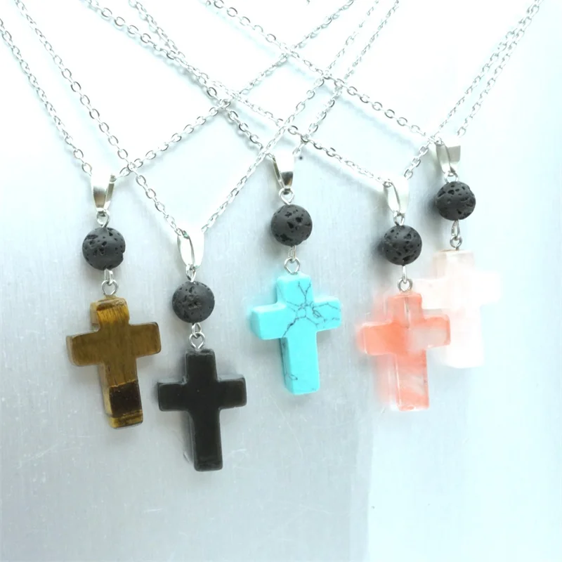 Подвеска из натурального камня с крестиком 8 мм черный лава арома диффузор