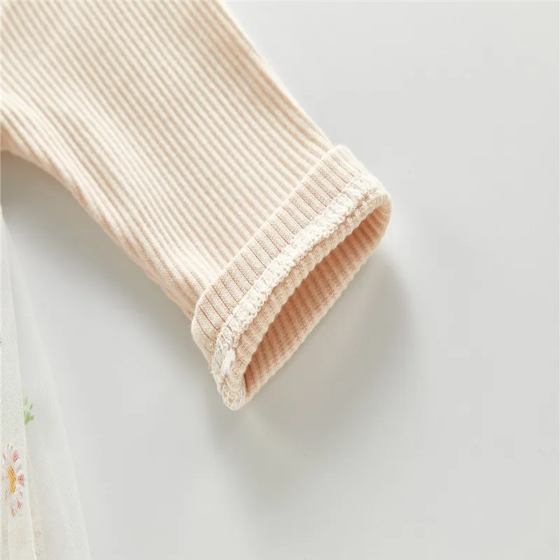 Детский комбинезон с цветочной вышивкой круглым вырезом и длинным рукавом|Боди