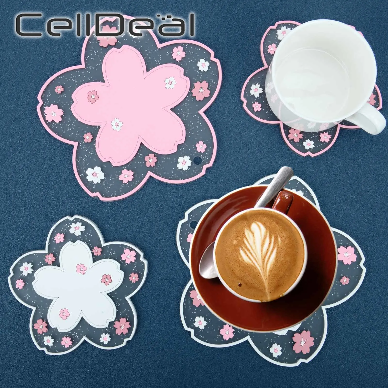 

Coffee Cup Coaster Pink White Cherry Blossom Shape Insulated Table Mat Milk Mug Coaster Pot Pad Home Supplies Decoration