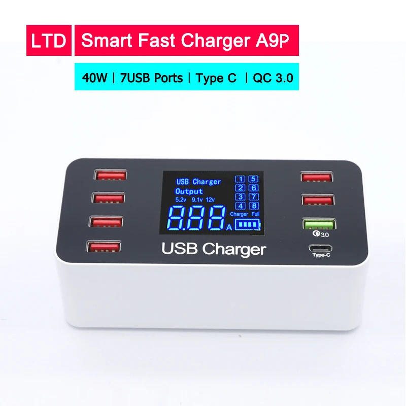 Быстрое зарядное устройство A9P Qi 60 Вт 7 портов USB Type-C PD QC 3 0 для смартфонов Android IOS