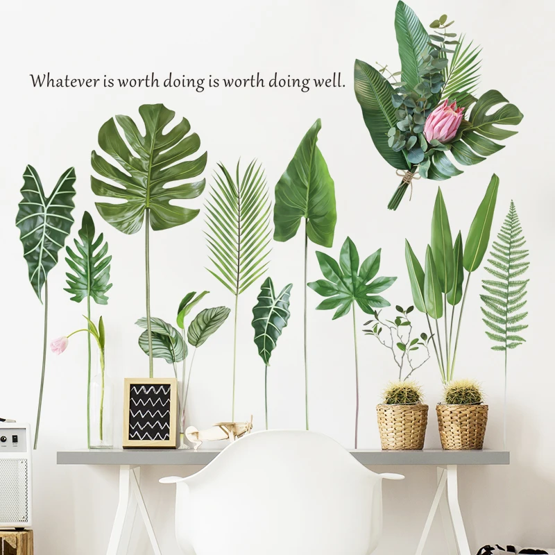 3D тропические листья стикер на стену для гостиной зеленый Растительный рисунок
