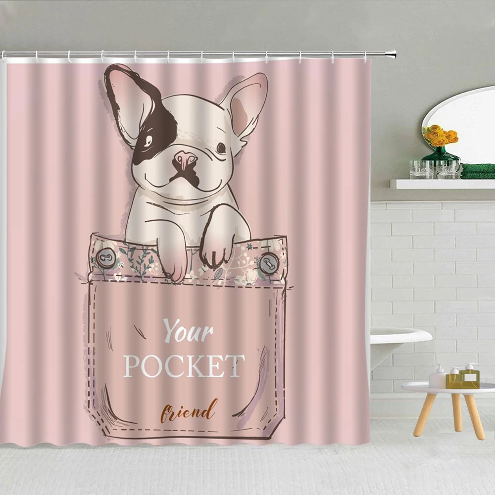 

Funny Animal Shower Curtain Set Elephant Cat Dog Giraffe Fabric Bathroom Decor Supplies High Quality With Hooks Cloth Curtains