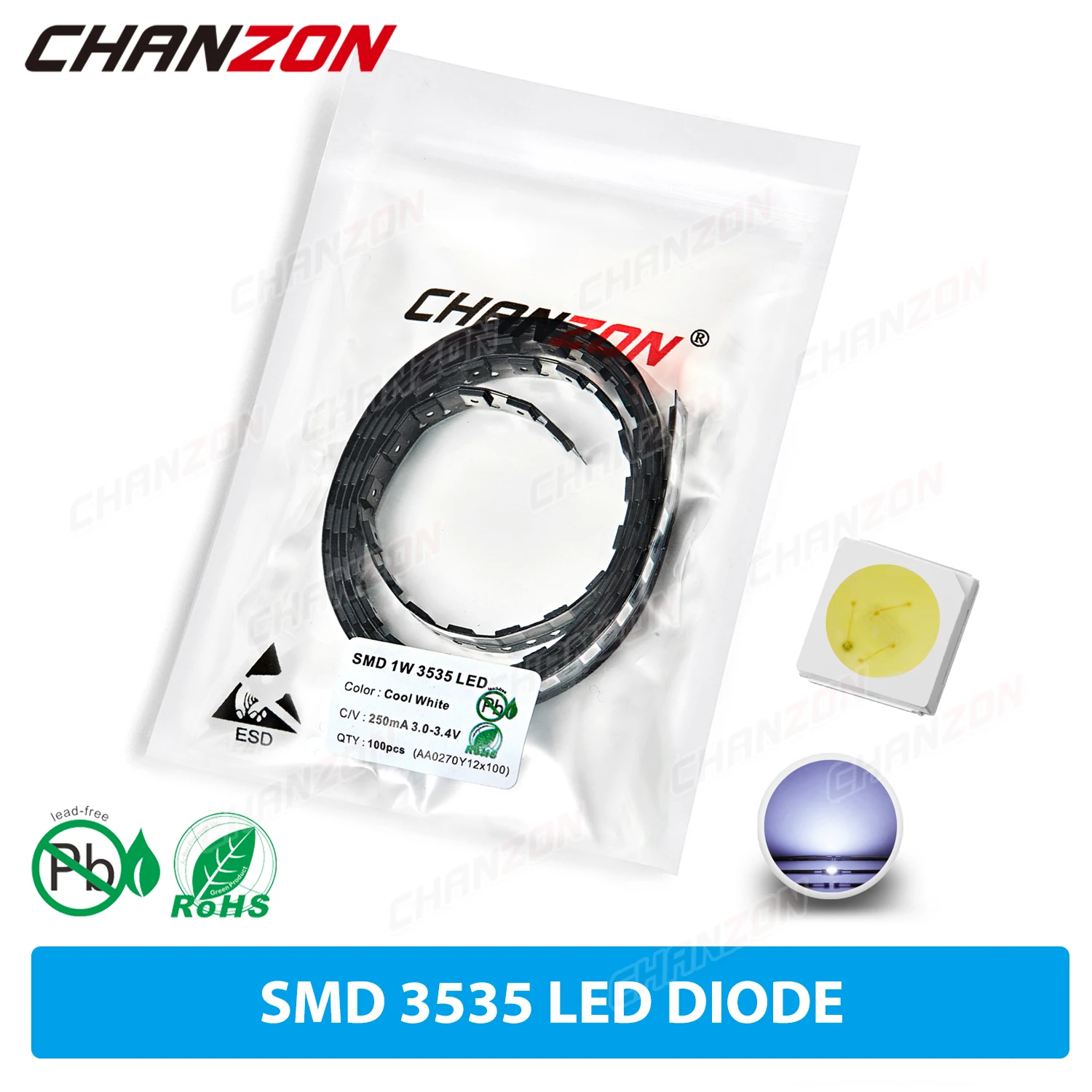 100 шт. 1 Вт 3535 SMD светодиодные излучающие диоды чип лампы холодный белый мА 3 в для