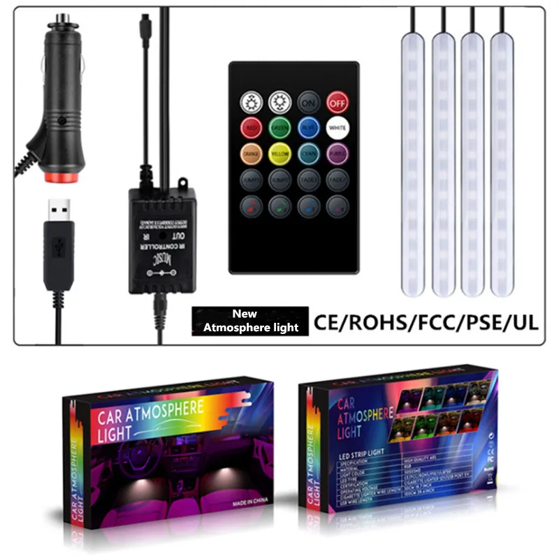 

Автомобильный RGB светодиодный музыкальный голосовой звуковой контроль, Автомобильный интерьер, декоративная атмосфера, авто RGB траекторны...