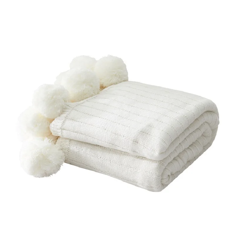 

Inya Soft Blanket Chic Knitted Blanket With Balls Chenille Crochet Warm Bedspread Pink Throw Blankets for Bed Sofa Pompom Manta