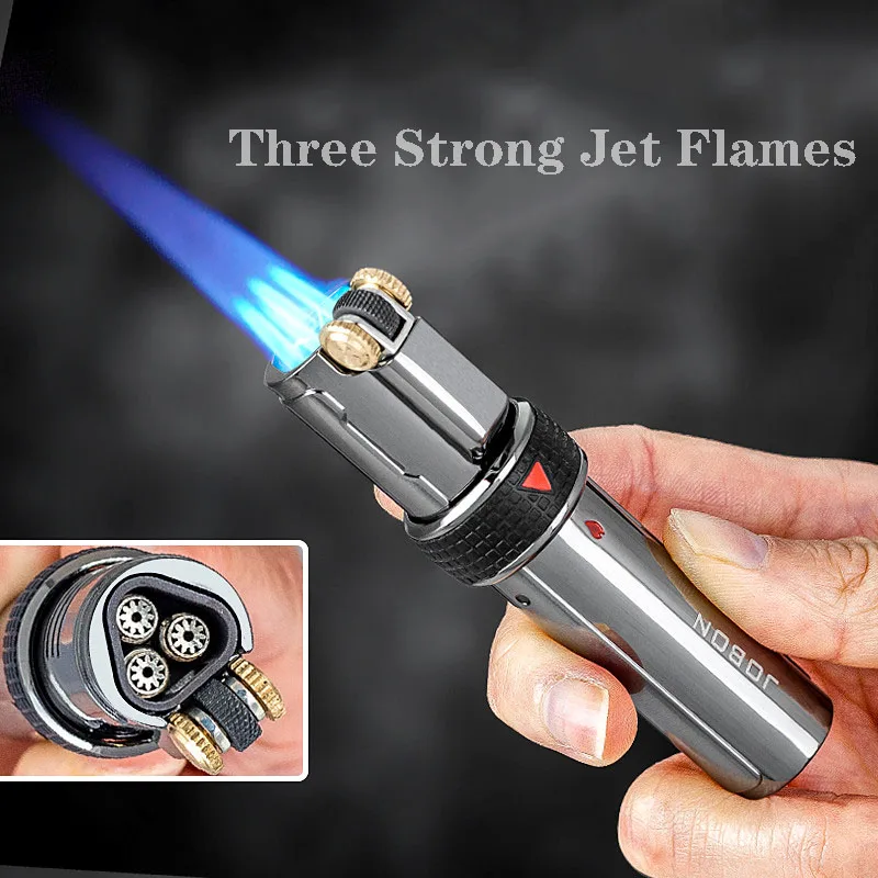 

genuine JOBON windproof gas refill lighter three jet flame metal grinding wheel turbor torch fire cigar lighter smoking gift