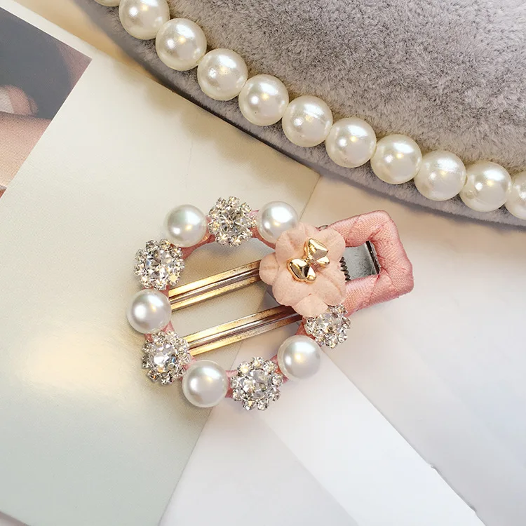 

Women Fashion Pearl Rhinestone Hair Clip 2021 LadyKorean Side Duckbill Clip