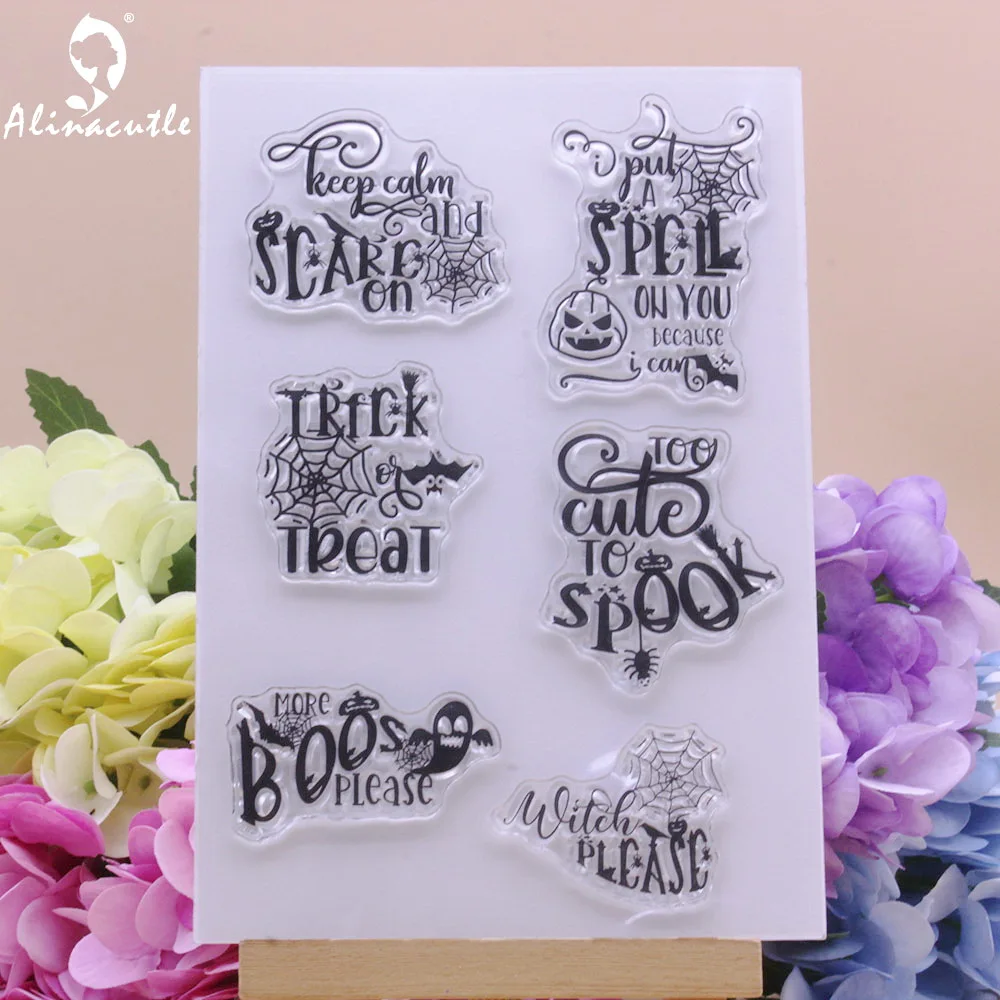 

Прозрачные штампы Alinacutle, Хэллоуин, паук, трюк, «сделай сам», скрапбукинг, карточка, альбом, бумага, ремесло, резиновая прозрачная искусственн...