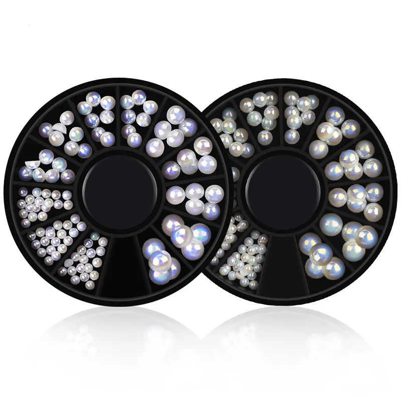 1 коробка 3D украшения для ногтей с плоской задней стороной белые бусины в колесе