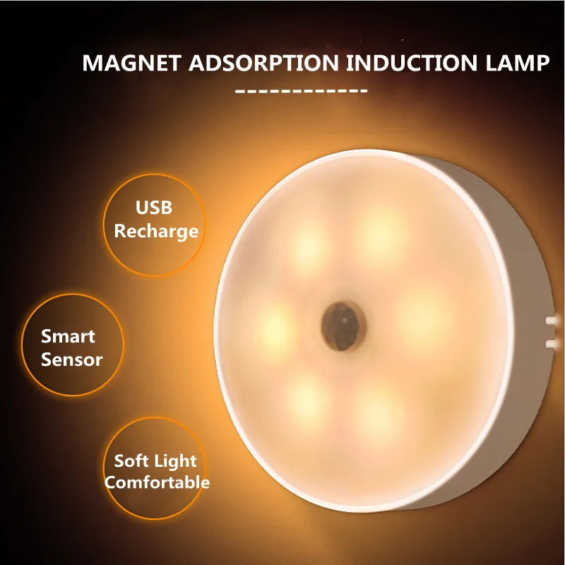 

Светодиодный ночник с датчиком движения, беспроводной энергосберегающий индукционный ночник с зарядкой через USB для спальни, кухни, кабине...