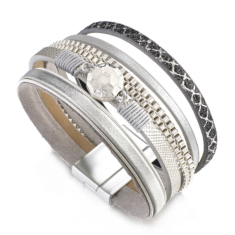 Amorcome из змеиной кожи кожаные браслеты нержавеющей стали для женщин 2020 модный