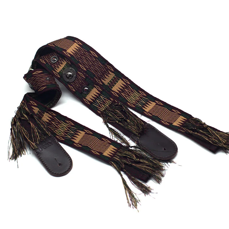 

Adjustable Indian Style Guitar Strap Woven Cotton Shoulder Belt with Leather Ends for Acoustic Classical Electric Guitar Bass