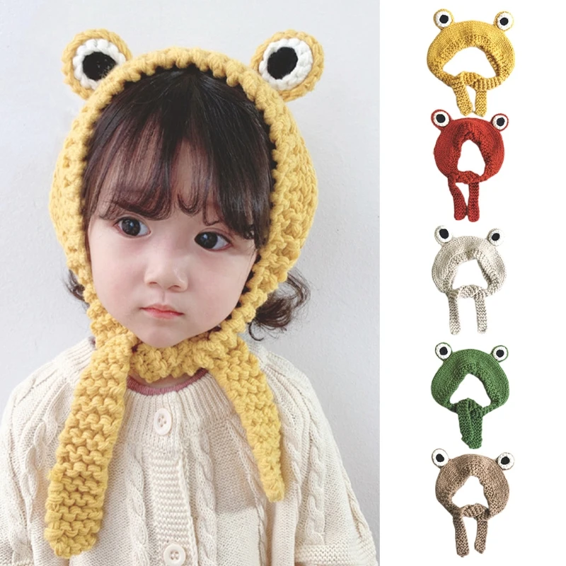 

Knitted Hat Cartoon Frog Headbands Winter Earflap Party Dress Up Photo Props Soft Cozy Headwear for Kids