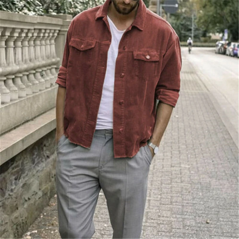 

Men Winter Corduroy Jackets Coats Tops Lapel Collar Warm Male Causal Long Sleeve Punk Coat Outwear Top Casual Coat Jacket 2019